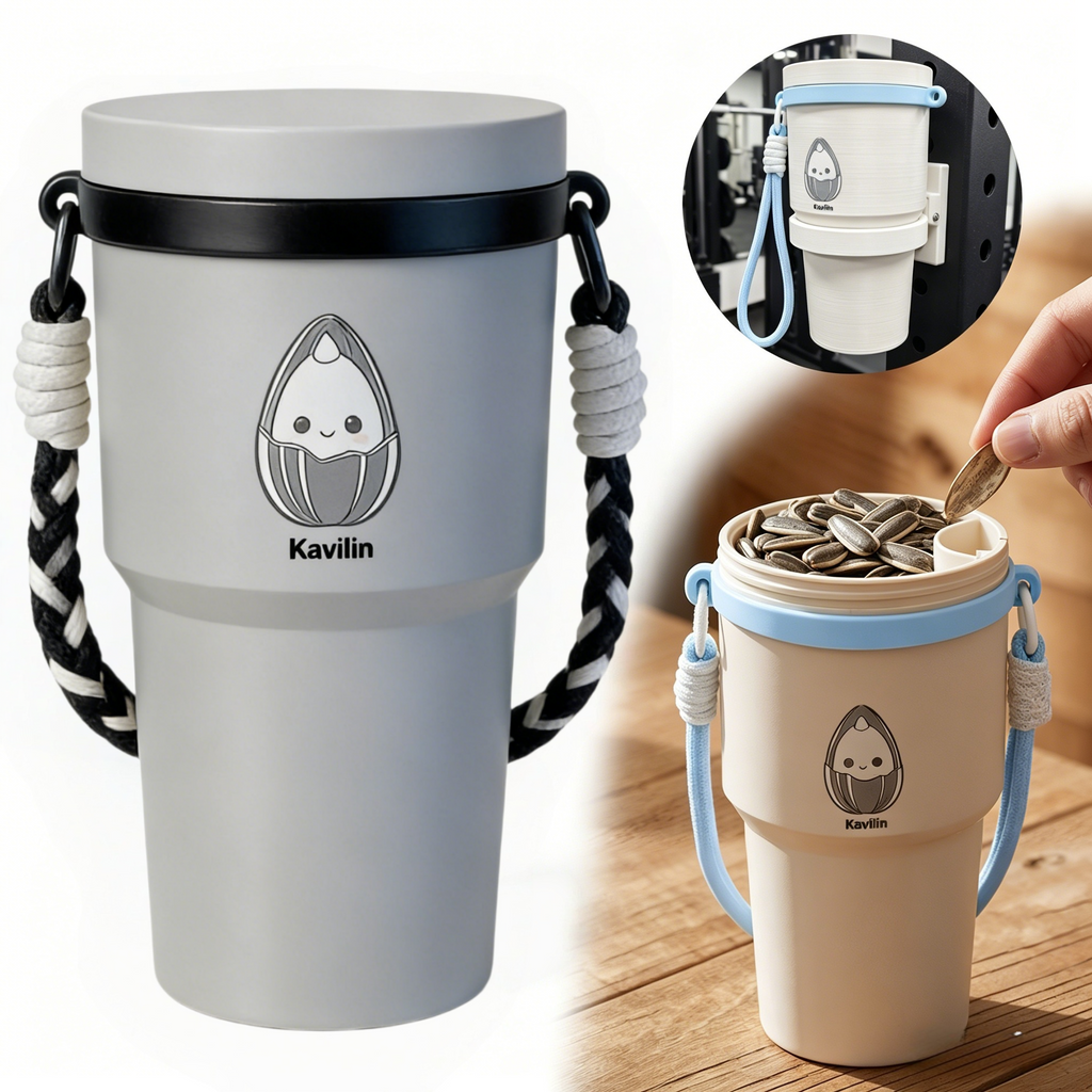 2-in-1 Sunflower Seed Snack Cup with Foldable Magnetic Holder