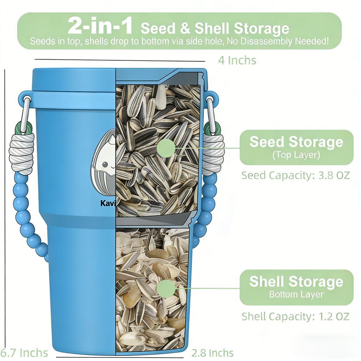 2-in-1 Sunflower Seed Snack Cup with Foldable Magnetic Holder