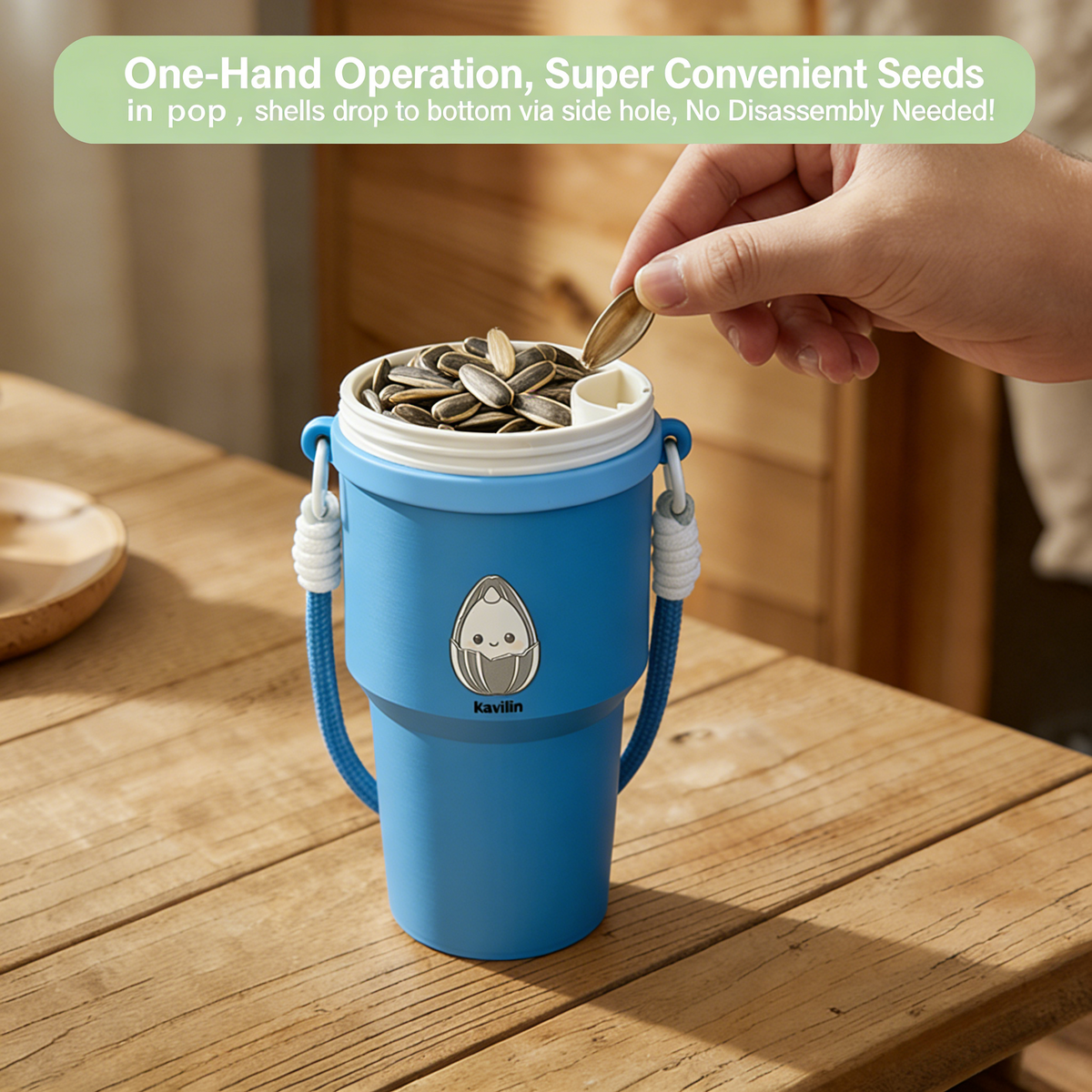 2-in-1 Sunflower Seed Snack Cup with Foldable Magnetic Holder