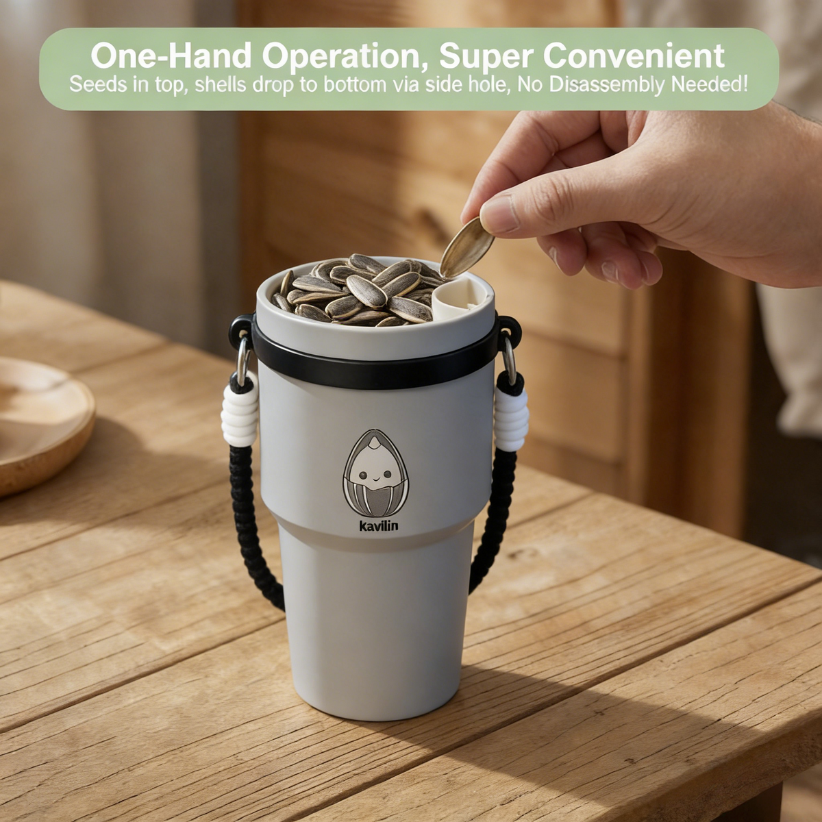 2-in-1 Sunflower Seed Snack Cup with Foldable Magnetic Holder