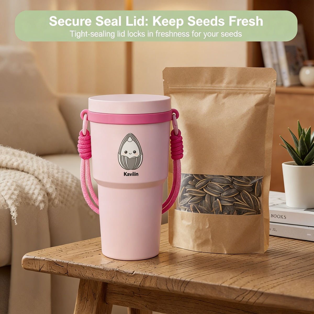 2-in-1 Sunflower Seed Snack Cup with Foldable Magnetic Holder